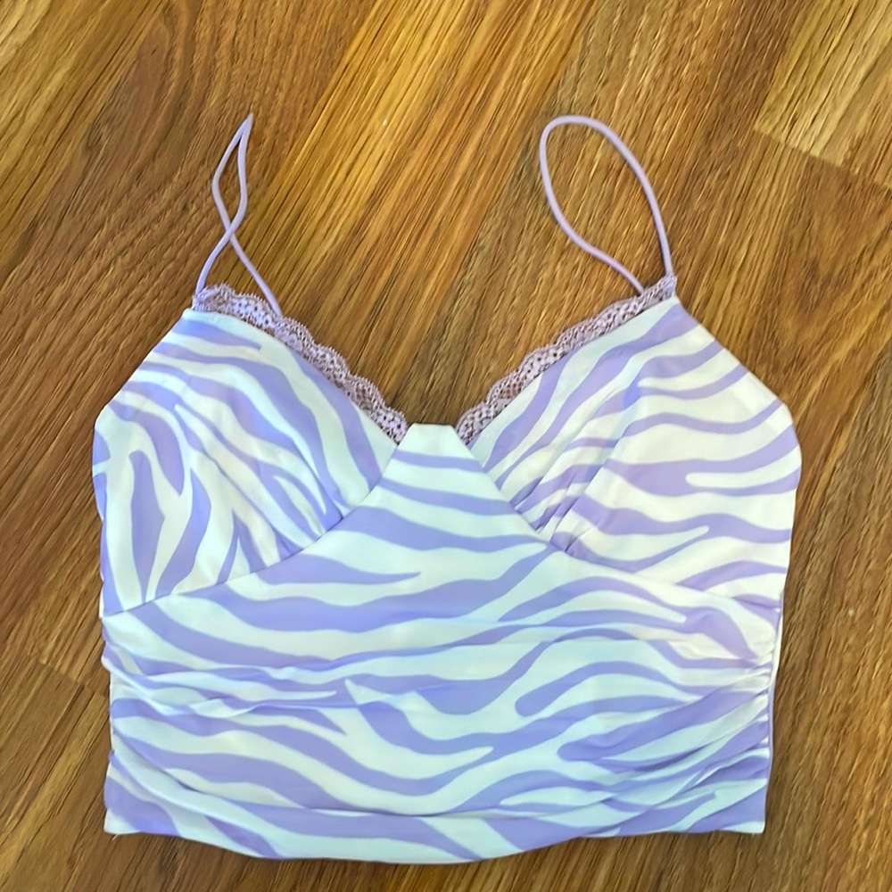 Princess Polly purple zebra crop top size 4